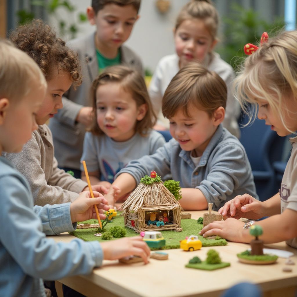 Children playing with miniature vehicles
